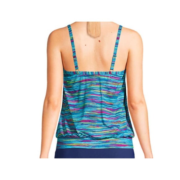 LANDS' END SWIMSUIT TOP 10 DDD BLOUSON TANKINI deep sea navy space dyed $82.95 - Picture 3 of 4